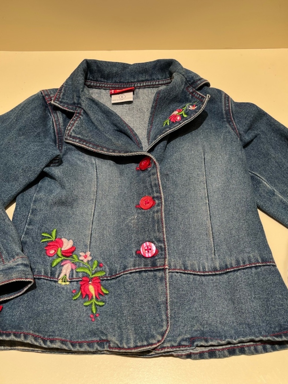 Levi's Kids Denim Jean Jacket with Pink & Red Floral Embroidery - Picture 1 of 8